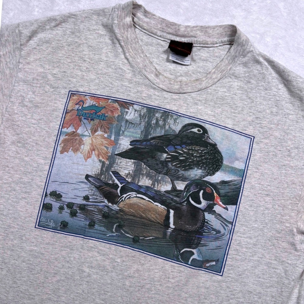 VTG 90s Duxbak T-Shirt Men XL Grey Wood Duck Single Stitch USA Nature Hunt RARE